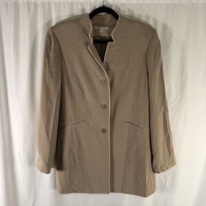 Dressbarn 100% Silk Blazer Jacket Women's 16 Tan Brown Button Up Long Sleeve
